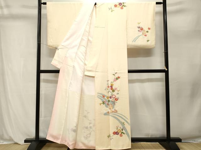平和屋着物■訪問着　駒刺繍　立波枝花文　正絹　逸品　CABL3981ev