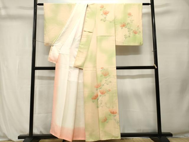 平和屋着物■訪問着　刺繍　枝椿　暈し染め　正絹　逸品　CABL3987ev