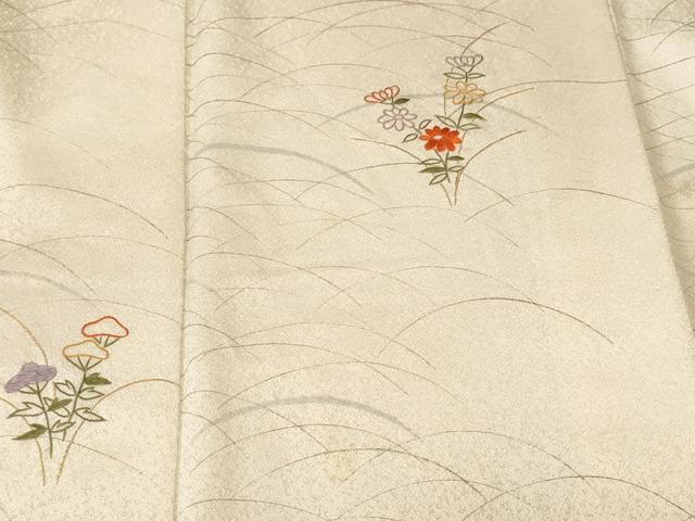 平和屋着物■訪問着　刺繍　芝草花文　正絹　逸品　CABL3992ev