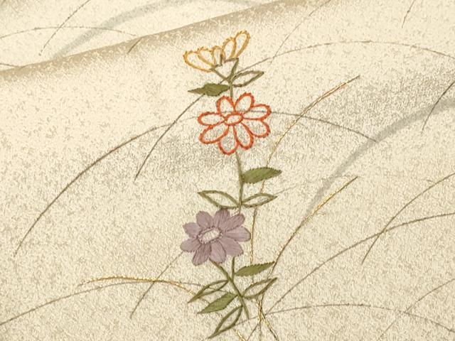 平和屋着物■訪問着　刺繍　芝草花文　正絹　逸品　CABL3992ev