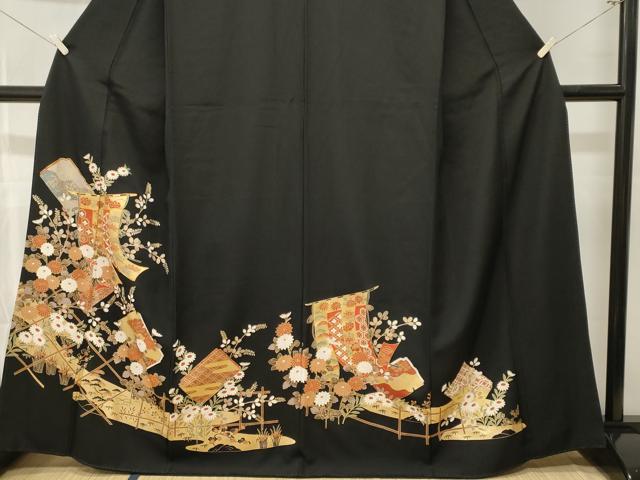 平和屋着物■豪華黒留袖　駒刺繍　几帳破れ色紙草花文　金彩　正絹　逸品　CABL3998ev