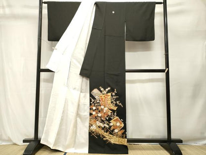 平和屋着物■豪華黒留袖　駒刺繍　几帳破れ色紙草花文　金彩　正絹　逸品　CABL3998ev
