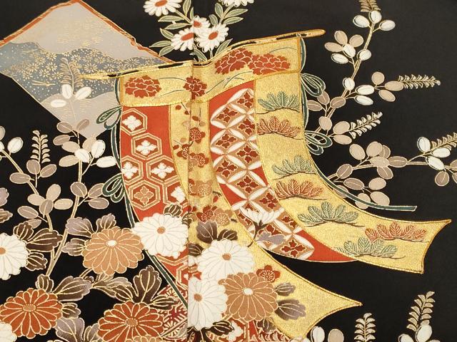 平和屋着物■豪華黒留袖　駒刺繍　几帳破れ色紙草花文　金彩　正絹　逸品　CABL3998ev