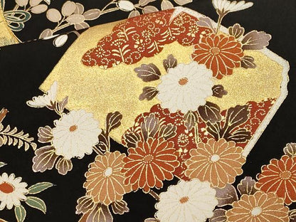 平和屋着物■豪華黒留袖　駒刺繍　几帳破れ色紙草花文　金彩　正絹　逸品　CABL3998ev