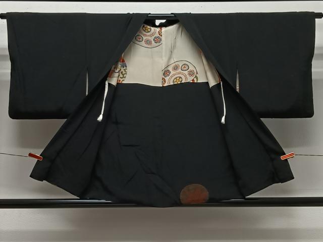 平和屋着物＃羽織　寿光織　動物文　黒地　銀糸　正絹　逸品　CABL4005ua