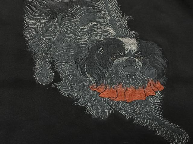 平和屋着物＃羽織　寿光織　動物文　黒地　銀糸　正絹　逸品　CABL4005ua
