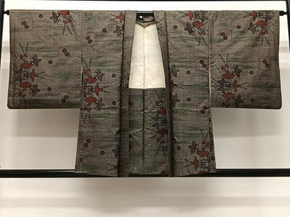 平和屋着物＃本場大島紬　羽織　草花文　正絹　逸品　CABL4007ua