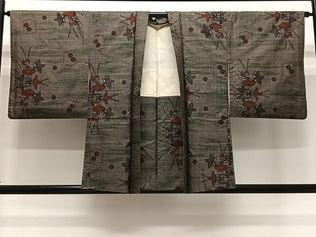 平和屋着物＃本場大島紬　羽織　草花文　正絹　逸品　CABL4007ua