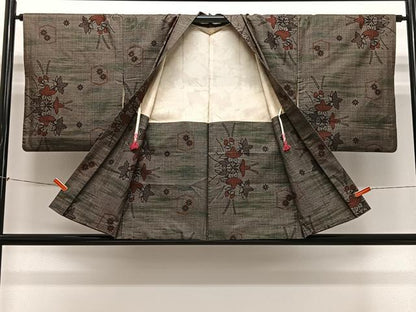平和屋着物＃本場大島紬　羽織　草花文　正絹　逸品　CABL4007ua