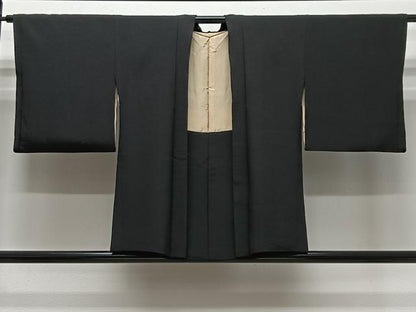 平和屋着物＃羽織　寿光織　花鳥文　黒地　金銀糸　正絹　逸品　CABL4017ua