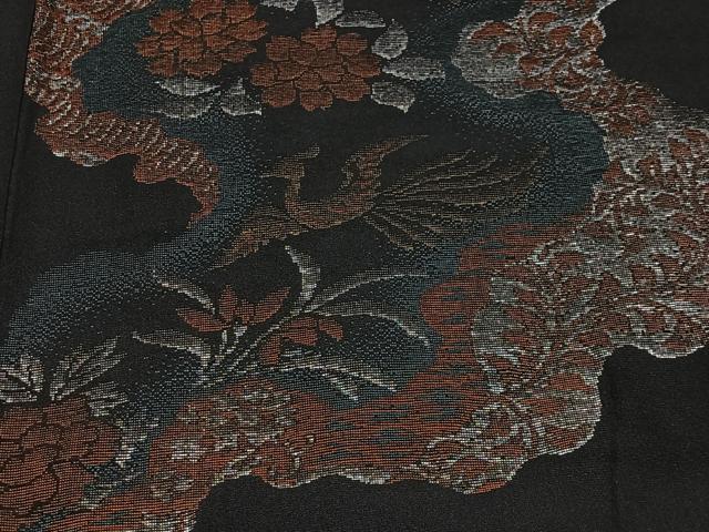 平和屋着物＃羽織　寿光織　花鳥文　黒地　金銀糸　正絹　逸品　CABL4017ua