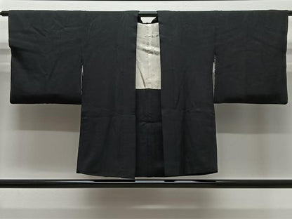 平和屋着物＃羽織　草花地紋　黒地　正絹　逸品　CABL4019ua