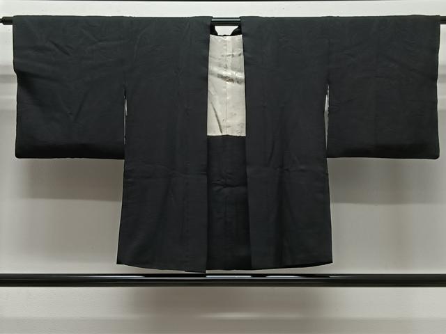 平和屋着物＃羽織　草花地紋　黒地　正絹　逸品　CABL4019ua