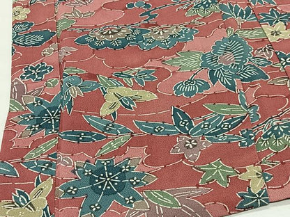 平和屋着物＃羽織　型染め　雲取り草花文　正絹　逸品　CABL4024ua