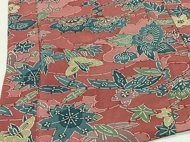 平和屋着物＃羽織　型染め　雲取り草花文　正絹　逸品　CABL4024ua
