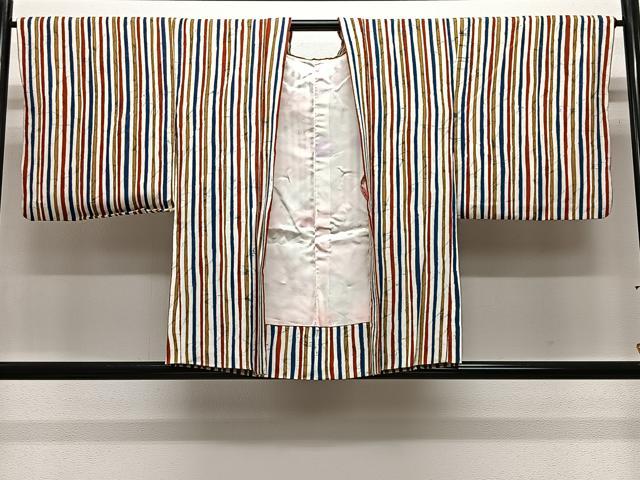 平和屋着物＃羽織　ろうけつ染め　縞　正絹　逸品　CABL4025ua