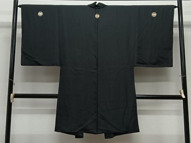 平和屋着物＃男性　長羽織　黒紋付　正絹　逸品　CABL4026ua