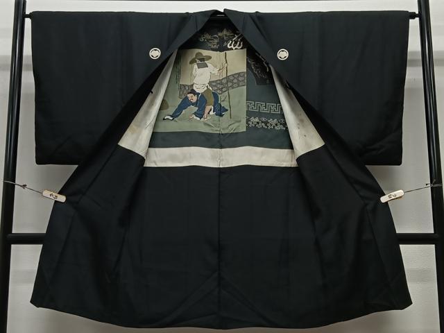 平和屋着物＃男性　長羽織　黒紋付　正絹　逸品　CABL4026ua