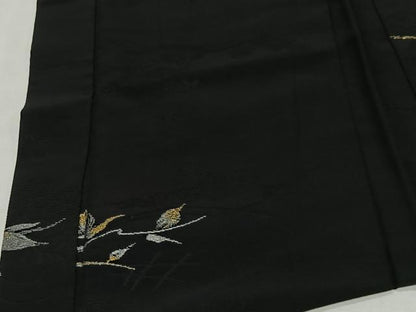 平和屋着物＃羽織　寿光織　草花文　黒地　金銀糸　正絹　逸品　CABL4027ua
