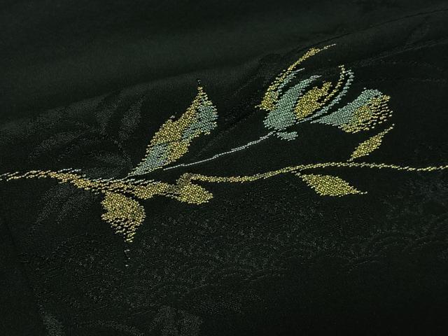 平和屋着物＃羽織　寿光織　草花文　黒地　金銀糸　正絹　逸品　CABL4027ua