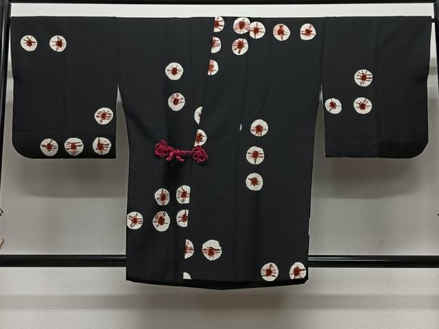 平和屋着物＃道中着　丸文　黒地　正絹　逸品　CABL4031ua