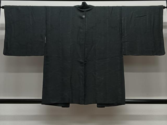 平和屋着物＃羽織　松皮菱地紋　黒地　正絹　逸品　CABL4039ua