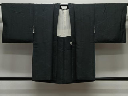 平和屋着物＃羽織　松皮菱地紋　黒地　正絹　逸品　CABL4039ua