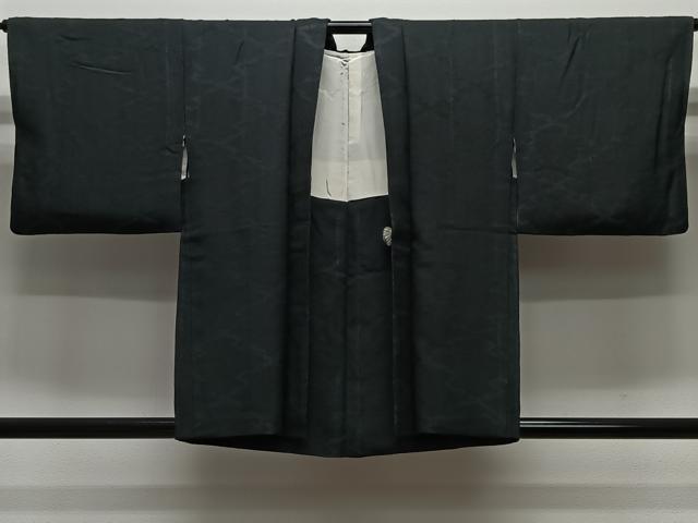 平和屋着物＃羽織　松皮菱地紋　黒地　正絹　逸品　CABL4039ua
