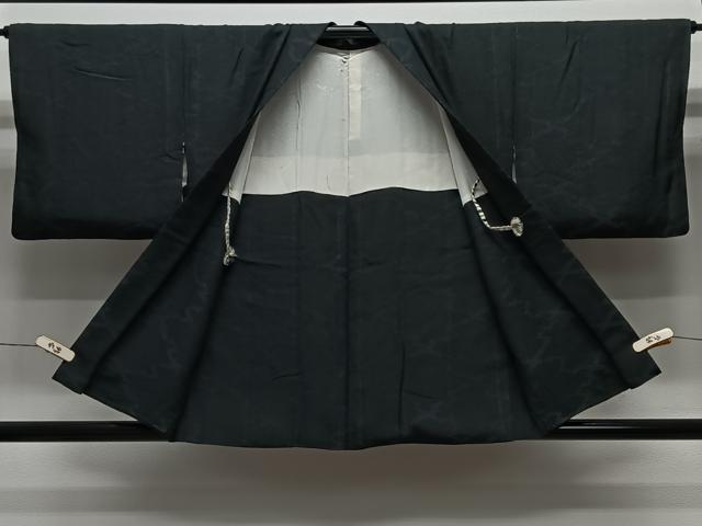 平和屋着物＃羽織　松皮菱地紋　黒地　正絹　逸品　CABL4039ua