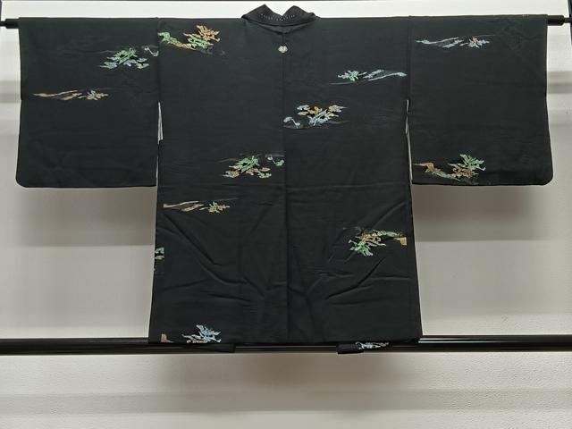 平和屋着物＃羽織　寿光織　草花文　黒地　金銀糸　正絹　逸品　CABL4042ua