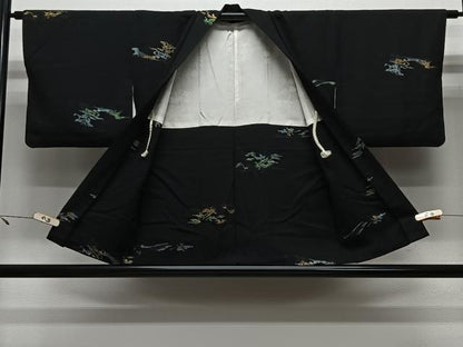 平和屋着物＃羽織　寿光織　草花文　黒地　金銀糸　正絹　逸品　CABL4042ua