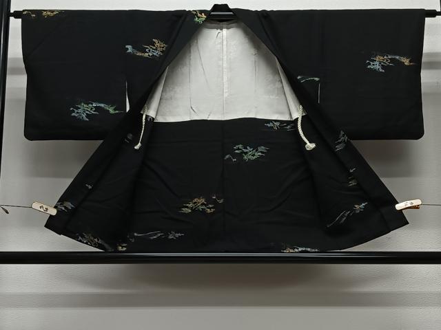 平和屋着物＃羽織　寿光織　草花文　黒地　金銀糸　正絹　逸品　CABL4042ua