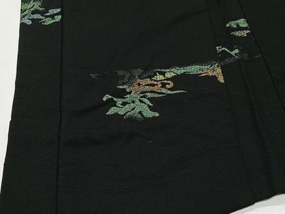 平和屋着物＃羽織　寿光織　草花文　黒地　金銀糸　正絹　逸品　CABL4042ua