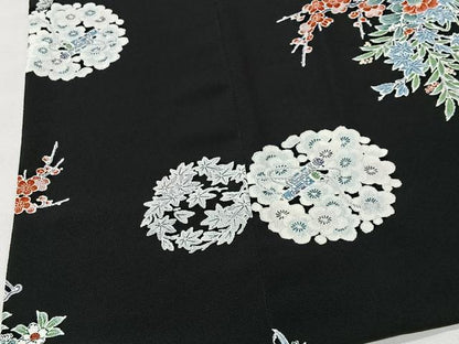 平和屋着物＃道行コート　花車文　黒地　ロング丈　正絹　逸品　未使用　CABL4048ua