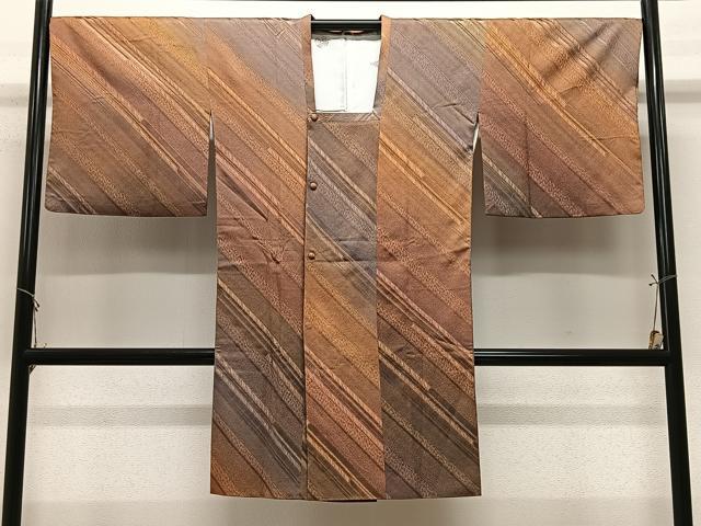 平和屋着物＃道行コート　増尾修興　斜線文　暈し染め　ロング丈　正絹　逸品　CABL4051ua