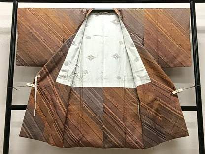 平和屋着物＃道行コート　増尾修興　斜線文　暈し染め　ロング丈　正絹　逸品　CABL4051ua
