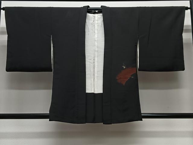 平和屋着物＃羽織　寿光織　枝花文　黒地　金銀糸　正絹　逸品　CABL4053ua