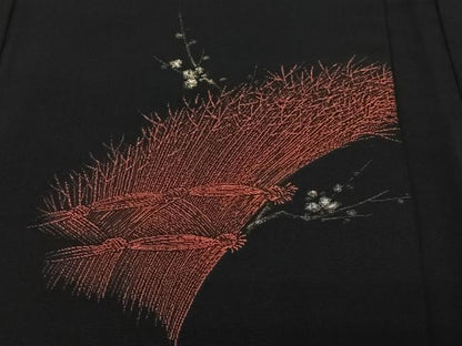 平和屋着物＃羽織　寿光織　枝花文　黒地　金銀糸　正絹　逸品　CABL4053ua