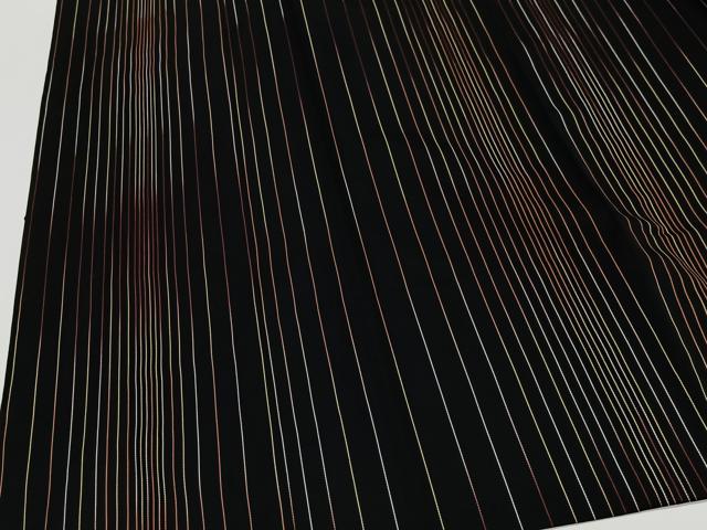平和屋着物＃道行コート　雨コート　縞　黒地　ロング丈　正絹　逸品　CABL4056ua