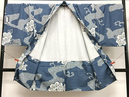平和屋着物＃男性　長羽織　流水草花文　キングサイズ　洗える着物　未使用　CABL4063ua