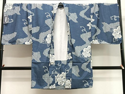 平和屋着物＃男性　長羽織　流水草花文　キングサイズ　洗える着物　未使用　CABL4064ua