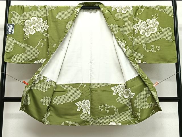 平和屋着物＃男性　長羽織　流水草花文　キングサイズ　洗える着物　未使用　CABL4068ua