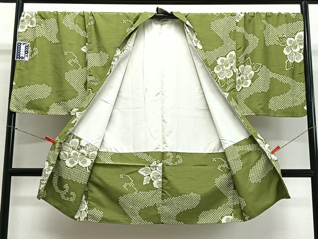 平和屋着物＃男性　長羽織　流水草花文　キングサイズ　洗える着物　未使用　CABL4071ua