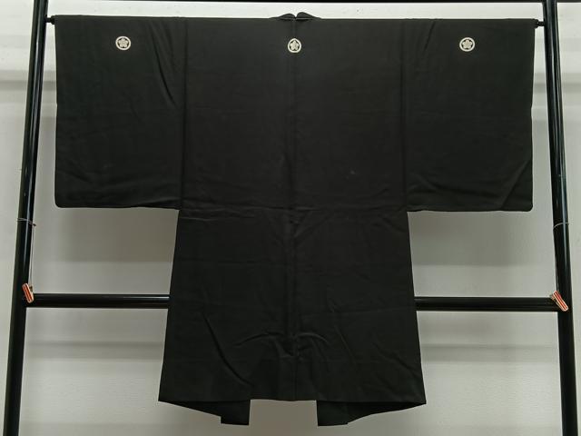 平和屋着物＃男性　長羽織　単衣　黒紋付　正絹　逸品　CABL4072ua