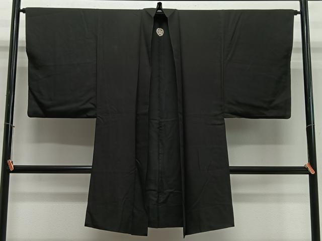 平和屋着物＃男性　長羽織　単衣　黒紋付　正絹　逸品　CABL4072ua