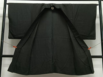 平和屋着物＃男性　長羽織　単衣　黒紋付　正絹　逸品　CABL4072ua