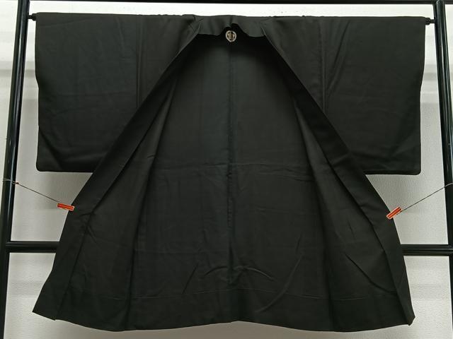 平和屋着物＃男性　長羽織　単衣　黒紋付　正絹　逸品　CABL4072ua