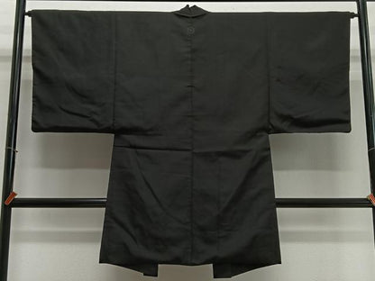 平和屋着物＃男性　長羽織　黒地　正絹　逸品　CABL4073ua