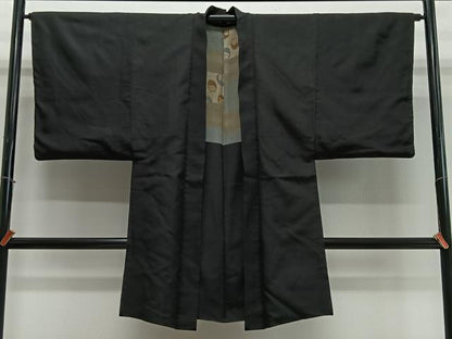 平和屋着物＃男性　長羽織　黒地　正絹　逸品　CABL4073ua