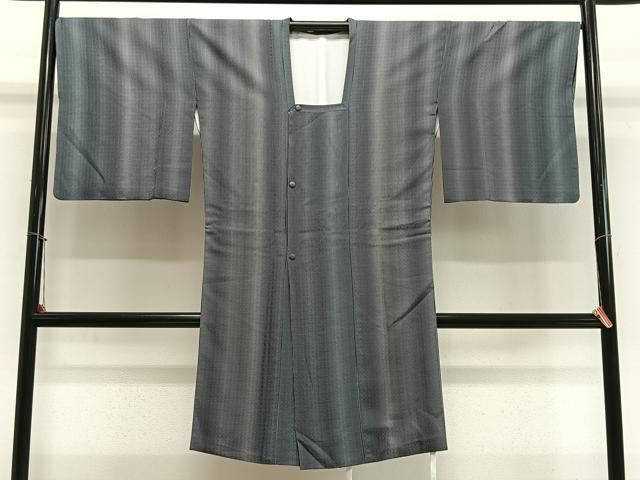 平和屋着物＃道行コート　縞　暈し染め　ロング丈　正絹　逸品　CABL4074ua